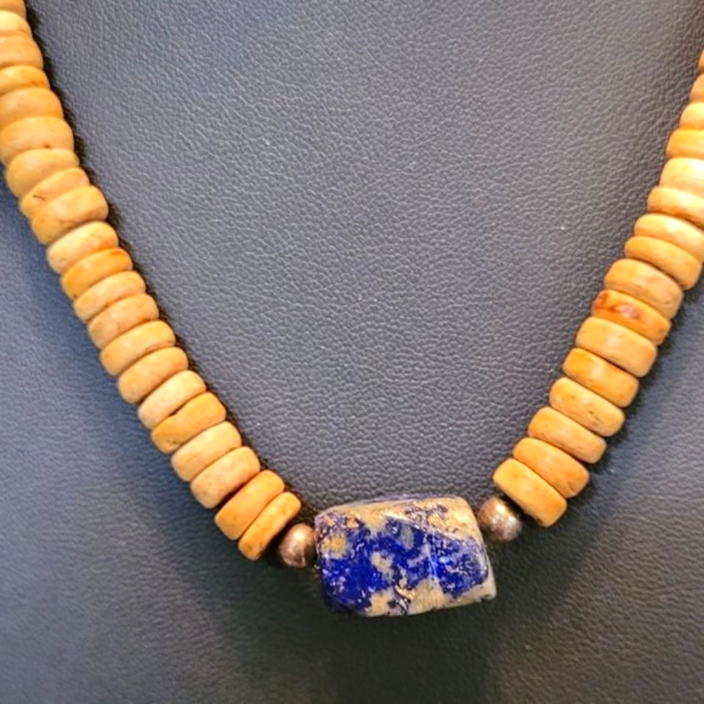 Blue Goldstone with Wooden Beads Necklace